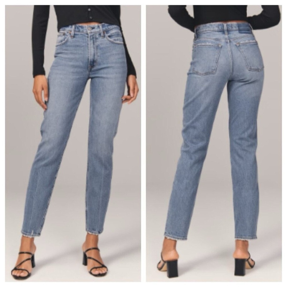 Abercrombie & Fitch Mid-Rise Straight Leg Jeans — Light Blue Wash